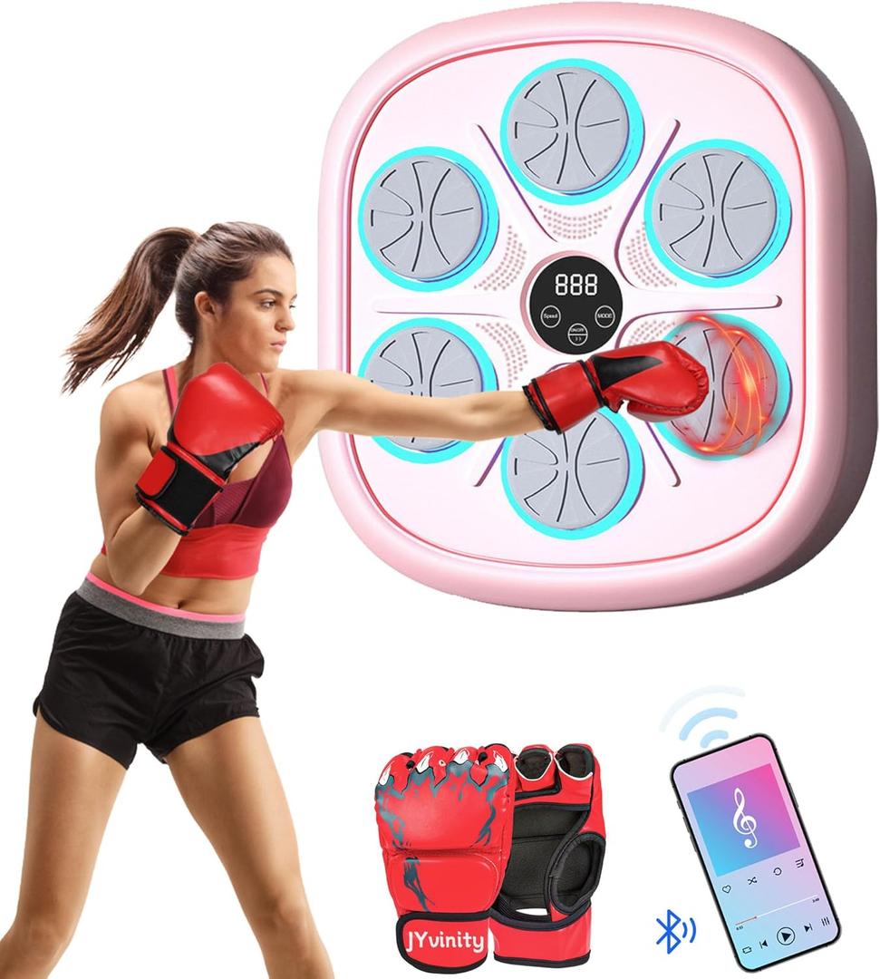 Pink Music Boxing Machine, Music Boxing Machine for Adults, 9 Speeds and 9 Modes, with Boxing Gloves, for Home Indoor Exercise Boxing Machine