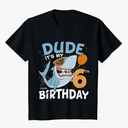 Cruise Wear Store Kids Dude it's my 6th Birthday - Fun Shark 6th Birthday Boy T-Shirt Extra Small