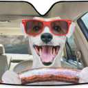 Car Windshield Sun Shade Funny Dog Driving a Car, Blocks Sun Visor Protector Foldable Sun Shield for Most Sizes