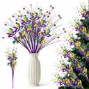 8 Pcs Glitter Floral Picks for Mardi Gras Decor, 17 Inch Purple Green Gold Fleur-de-Lis Floral Picks for Table Centerpieces, Vase Filler, Tree & Party Decorations