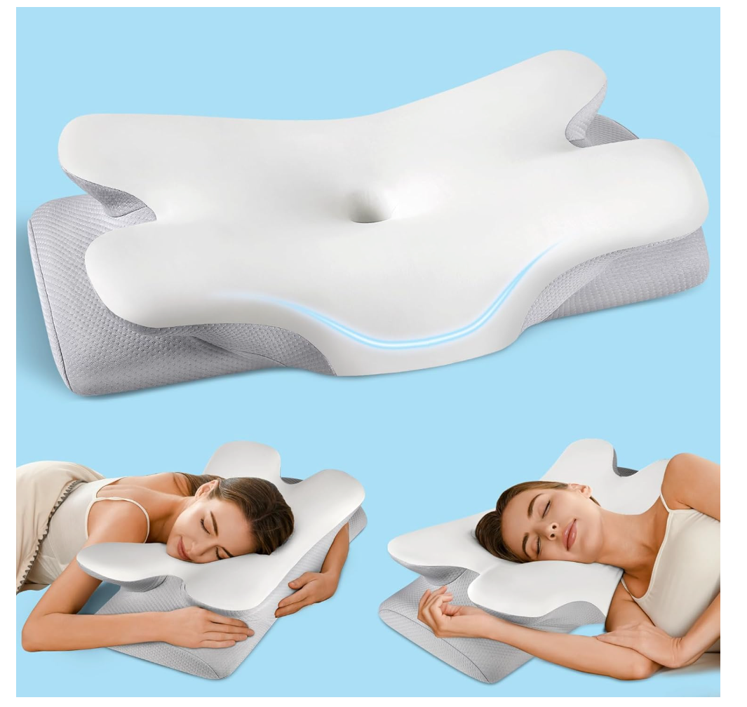 Cervical Neck Pillow for Pain Relief Sleeping, Cooling Ergonomic Contour Side Sleeper Pillow for Neck Support, Odorless Soft Memory Foam Orthopedic Bed Rest Pillow for Back Stomach Sleeper, Grey