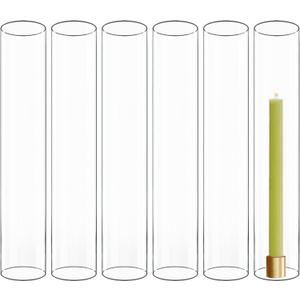 CYS EXCEL 6 PCS (H:14" D:2.5") Open Ended Clear Glass Hurricane Candleholder Tube Lamp Shade Open Flame Candlestick Holder Chimney Tube Cover Bottomless Cylinder