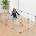 Clear Acrylic Dog Playpen, 10 Panels 29.5 Inch Tall Indoor Pet Play Pen with Door, Transparent Puppy Fence for Small Dogs, Dog Fence Crate Kennel Whelping Cage (Silver)
