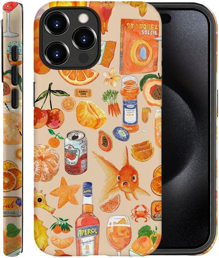 Compatible with iPhone 15 Pro Max, Anti-Scratch Frosted Case Cover,Orange Aesthetic Collage Fruit