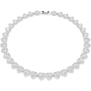 Silver Tone Clear Heart Rhinestone Tennis Necklace & Bracelet Set - Fashion Jewelry