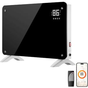 SUNDATE Convection Heater Wifi Control, Indoor Space Heater, 1500W Electric Heating with Remote Control, Digital Display, Fast Heating, 24H Timers for Living Room, Bedroom, Office (Black W/White)