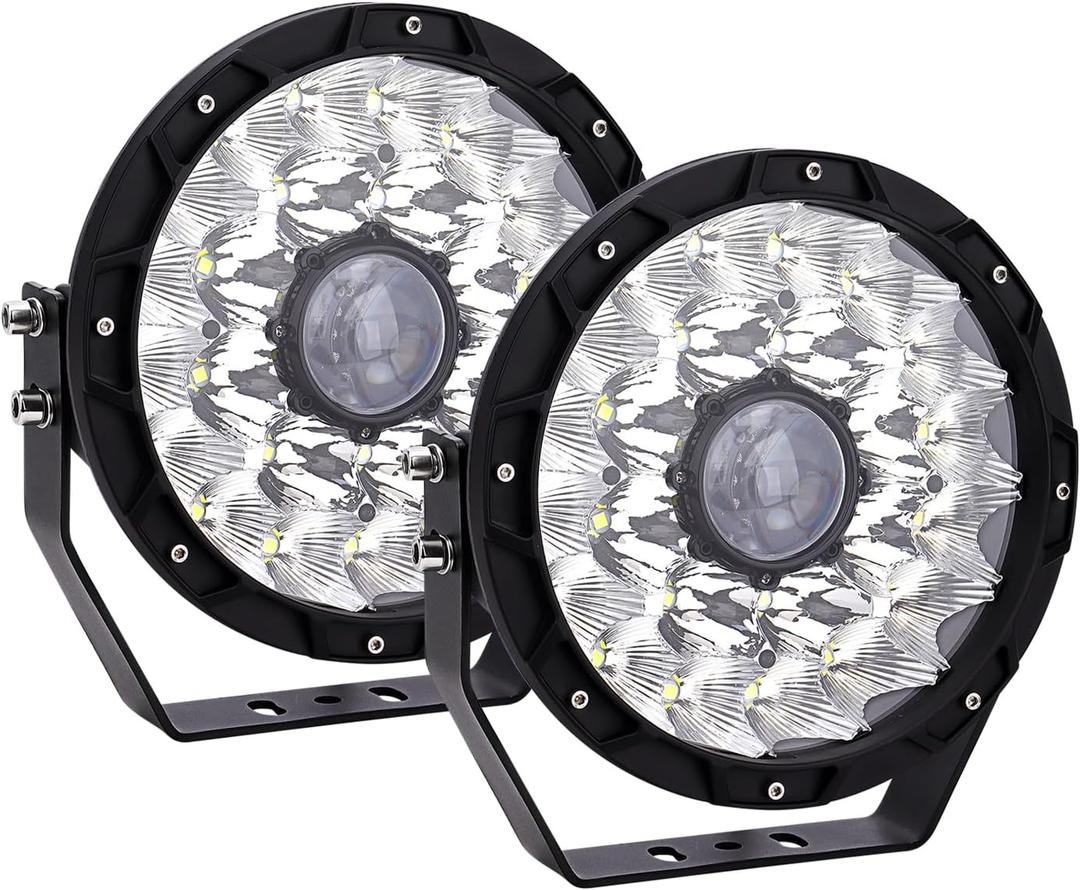 Round led offroad light - 9inch 2Pcs 300W 32000Lm Waterproof Spot Beam Led Work Light Off Road Lights Driving Light Compatible with Truck SUV ATV Tractor Boat (W300)