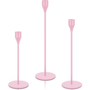 Mumufy 3pcs Metal Taper Candle Holder for Table Centerpieces, Wedding Decor and Dinner Party, Taper Pillar Candle Sticks Stand Holders Decor, Housewarming Gift (Pink)