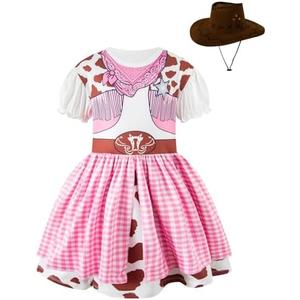 Toddler Girls Cowgirl Costume Halloween Role Play Cowboy Outfit for Kids (White,5-6Y)