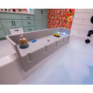 Tub Topper Bathtub Splash Guard & Bath Shelf for Kids Toddler Bath Tray, Bath Toys Storage & Ledge Organizer Splash Guard for Bathtub with Suction Cups Kids Bathroom Accessories (Gray)