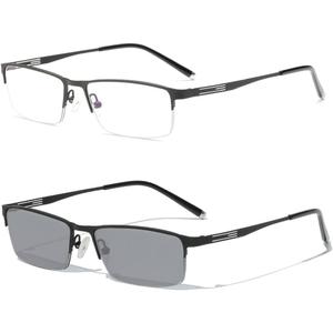 laureles Photochromic Reading Glasses for Men Business Square Metal Half Frame Sun Photochromic Lens Readers (Black, 2.5, multiplier_x)
