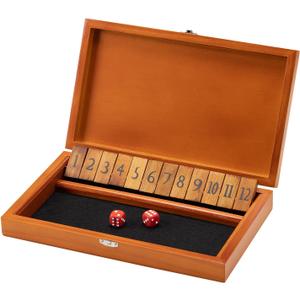 Crobyi Shut The Box Dice Game with 12 Numbers and Lid, Wooden Classic Board Game with 4 Dice, Gift Package & Game Rules, Close The Box Game for Kids, Adults, Family, Classroom, Home & Pub