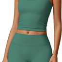 Two Piece Workout Sets For Women Tank Top Matching High Waist Booty Lifting Shorts Gym Yoga Active Wear Outfits (Medium, Dark Green)