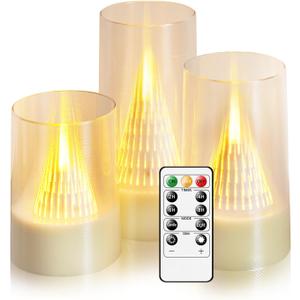 Eebus LED Flameless Candles with Remote  Battery Operated,Fake Candles for Home Décor Tapered Glowing Pillar Candle Lights Add a Warm and Romantic Atmosphere Set of 3 (D 3"×H 4" 5" 6") (Ivory)