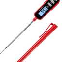 Lonicera Digital Cooking Thermometer for Bread Baking, Food and Water Temperature Measurement. Waterproof and Long Stem with Meat Temp Guide, Display with Backlit (Red)