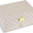 GUOER Jewelry Box for Women Girl Wife - Large PU Leather Jewelry Organizer Storage Case with Two Layers Display for Earrings Bracelets Rings Watches (Light Khaki)