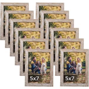 Lyeasw Rustic 5x7 Picture Frame Set of 12, Multi Woodgrain Farmhouse Photo Frames for Wall or Tabletop, Beige