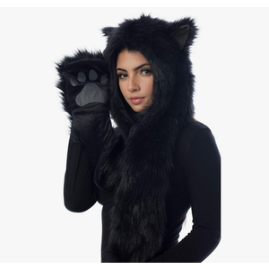 Halloween Costume Black Wolf Animal Anime Hood Cosplay Party with Paws and Ears Zipper Pocket