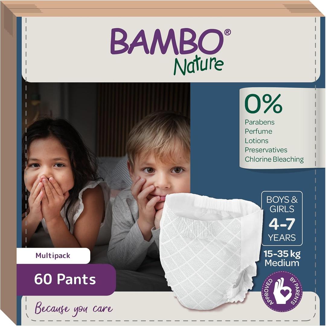 Bambo Nature Premium Dreamy Night Pants, Pull Up Pants, Eco-Labeled Night Time Diapers, Secure, Comfortable, Skin Friendly : Children Aged 4-7 Years, 60 Count