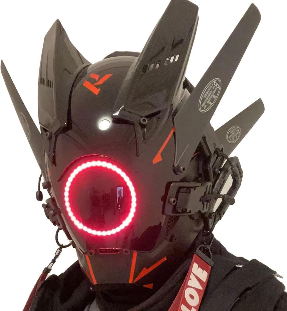Punk Mask Helmet Cosplay for Men, Futuristic Punk Techwear, Halloween Cosplay Fit Party Music Festival Accessories with Light
