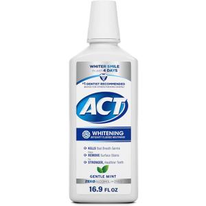ACT Whitening + Anticavity Fluoride Mouthwash 16.9 fl. oz. With Zero Alcohol, Dye Free, Gentle Mint