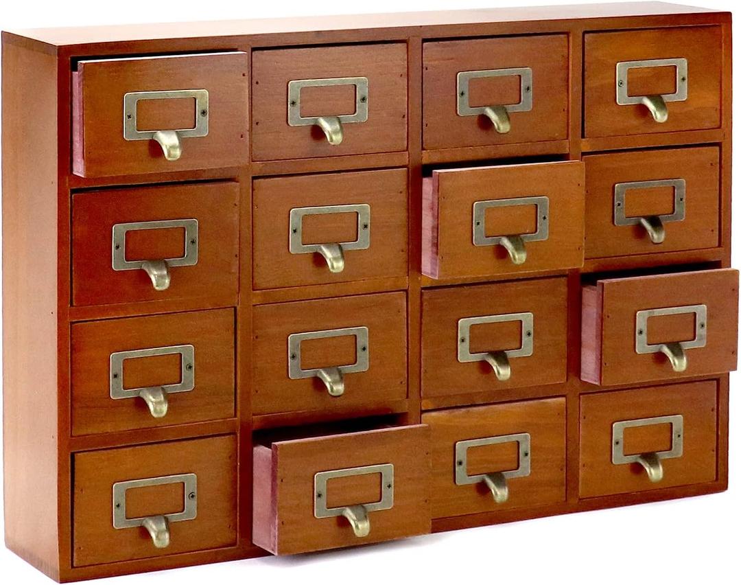 QWORK Desk Drawer Organizer, Wooden Vintage Apothecary Cabinet with 16 Drawers, Home Office & Tea & Dresser Bedroom Organization and Storage, Traditional Apothecary Cabinet, Brown QWORK Desk Drawer Organizer, Wooden Vintage Apothecary Cabinet with 16 Drawers, Home Office & Tea & Dresser Bedroom Organization and Storage, Traditional Apothecary Cabinet, Brown