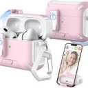 for AirPods Pro 2nd/1st Generation Case Cover, Compatible with Magsafe, Magnetic Automatic Lock, Charging Port Dust-Proof & Stand Design with Cleaning Kit, White/Pink