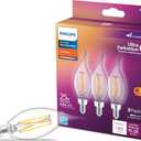 PHILIPS LED 25W BA11 E12 Base 3-Pack Ultra Definition Soft White (2700K) 185 Lumen (2.3W = 25W) Dimmable Clear Flicker-Free Candelabra Light Bulbs