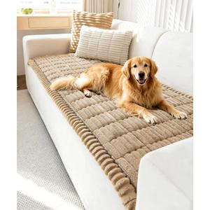 OTOB Sofa Covers for 3 Cushion Couch Washable, Fuzzy Non Slip Pet Friendly Couch Cover Protector Love Seat, All Seasons Soft Plush Furniture Bed Mats Sofa Slipcovers (Coffee, 31.5" x 70.9'')