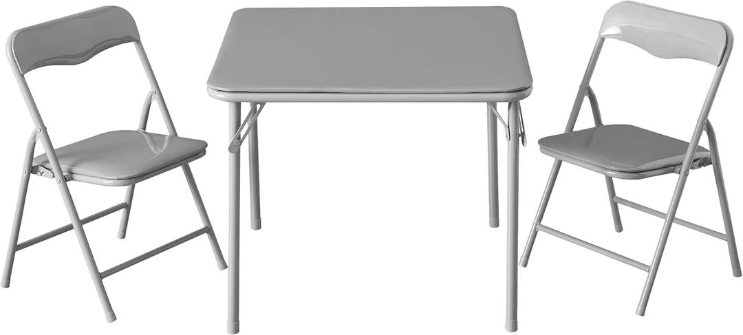 Heritage Kids Grey Kids Activity Table and Chair Set,3-Piece Furniture Set with 1 Square Table & 2 Folding Chairs, Playroom Table Set for Ages 3+, 24"L x 24"W x 18.5"H