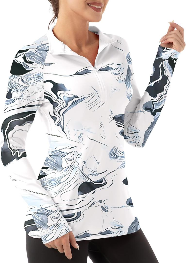 FKEEP Women's Polo Shirts Long Sleeve UPF 50+ Sun Protection Tennis Golf Workout Tops Sport Zipper V Neck (XS)