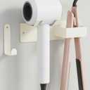 Hair Dryer and Straightener Holder, Upgraded Hair Straightener Holder with Cable Hook, Stainless Steel Universal Hair Dryer Wall Mount Waterproof for Bathroom Space-Saving White