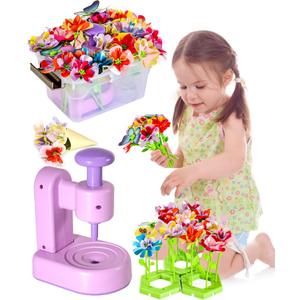 Fabric Flower Bouquets Toys for Girls Ages 4-8, DIY Flowers Craft Kits for Kids, Flowers Making Toy with Storage Box, Arts & Crafts for 4 5 6 7 8 Years Toddler Girl, Gift for Birthday & Christmas (purple)