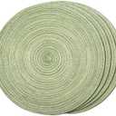 FunWheat Round Braided Placemats Set of 4 Place mats for Dining Tables Woven Heat Resistant Table Mats 15 inch (E Light Green, 4pcs)