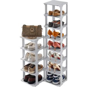 5 Tiers Shoe Rack Organizer for Closet Shoe Holder Storage Narrow Plastic Vertical, Free Standing Shoe Rack Shelf for Entryway Stackable Stability DIY, Grey