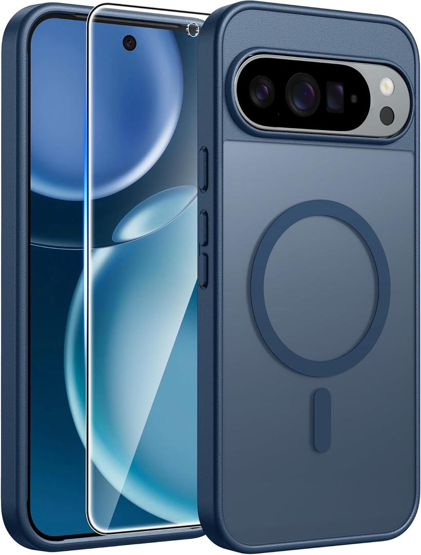 FNTCASE for Google Pixel 10 Pro XL Case: for Pixel 9 Pro XL Case | Magnetic Matte Shockproof Rugged Translucent Phone Cover - Military Grade Drop Proof Sturdy Slim Protective Cases (6.8 inch/Blue)