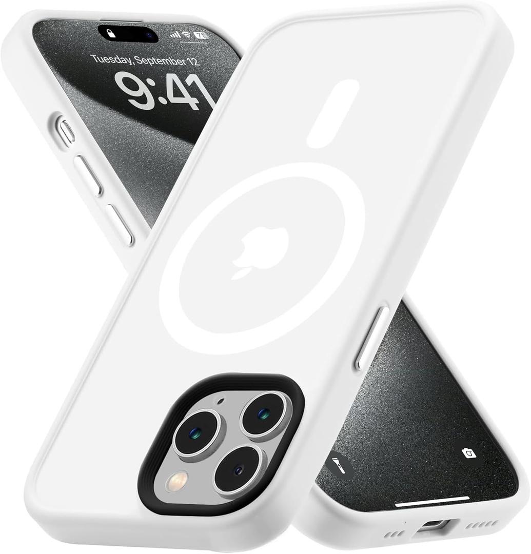 for iPhone 15 Pro Max case Fits MagSafe 10FT Drop Resistant Matte Skin Feeling Shockproof Back Cover Fits iPhone 15 Pro Max Phone Cases, White