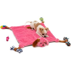 Puppy Play Mat - Pink for Small Breeds, 23'x20' Dog Mat with Detachable Teething Toys and Ropes
