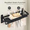 Rust-Proof Floating Shelves Organizer With Foldable Towel Bar 5 Towel Hooks Wall Mounted Organizer 23-Inch Towel Racks For Bathroom Lavatory Kitchen Rv Home Decor, Matte Black
