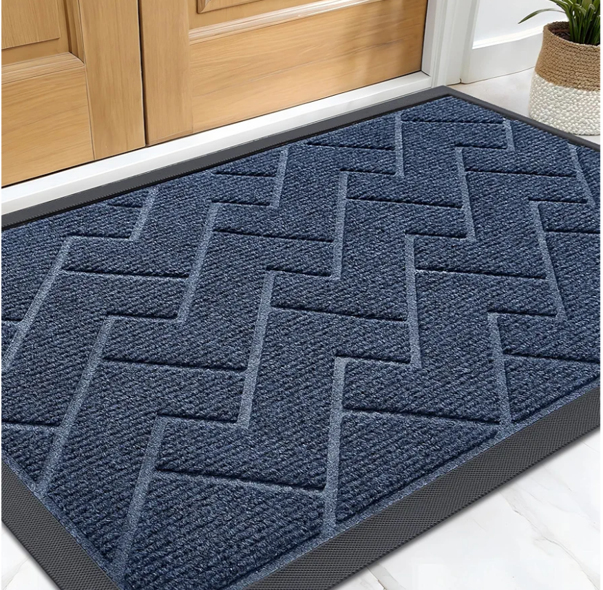 OLANLY Front Door Mat Indoor Outdoor Entrance, Waterproof All-Season, All-Weather Welcome Doormat, Sturdy Natural Rubber, Low Profile, Easy Clean Patio Porch Entryway Outside Floor Mat, 47x32, Blue, Pack of 2