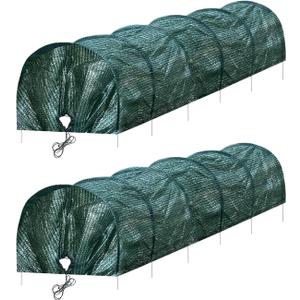 2-Pack Garden Tunnel Shade Net Cover, 10 ft Portable Greenhouse with Quick-Release Tech - Sun & Heat Protection for Vegetables & Plants, Includes Hoops & Stakes (Green Net)