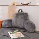A Nice Night Faux Fur Reading Pillow Bed Wedge Large Adult Children Backrest with Arms Back Support for Sitting Up in Bed/Couch for Bedrest,Gray,Large