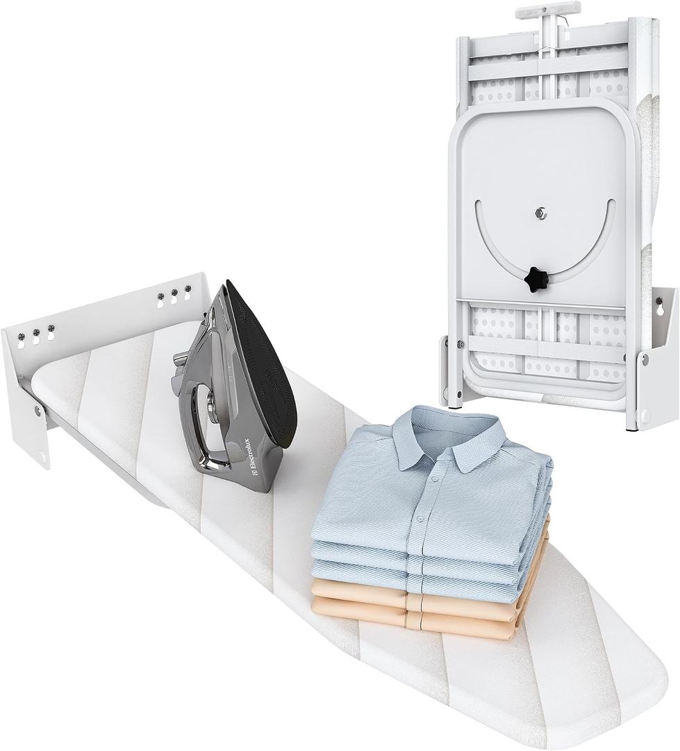 Wall-Mounted Ironing Board 37.4" x 11.8" Compact Mount Fold Down Iron Board Foldable 180 Swivel Iron Board with Heat Resistant Cover Space Saving for Home Laundry Room, Apartment, Dorms