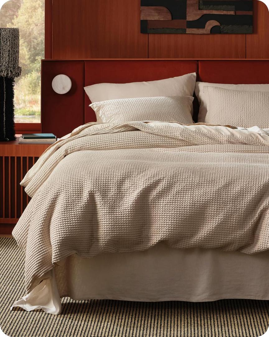 Bedsure Cotton Duvet Cover King - 100% Cotton Waffle Weave Khaki Duvet Cover King Size, PureWoven Breathable Tan Bedding Set for All Season, 3 Pieces, 104"x90"