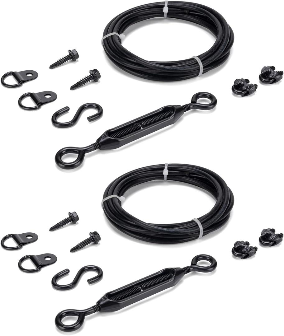 HILLMASTER Durable Anti-Sag Gate Kits for Wooden Fence, Gate Support Cable Kit in Zinc, Anti-Sagging Fence Gate Kit Steel, Wood Door Repair Kit Gate Frame Kit for Outdoor, 2 Pack, Black
