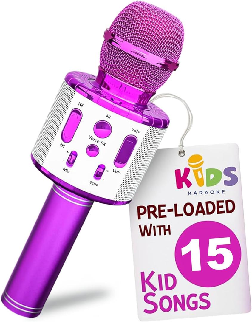 Move2Play, Kids Karaoke Microphone | Includes Pre-Loaded Songs & Bluetooth | Kids Birthday Party Gift | Toy for All Ages 2, 3, 4, 5, 6+ Year Old Girls, Boys & Toddlers (Purple)