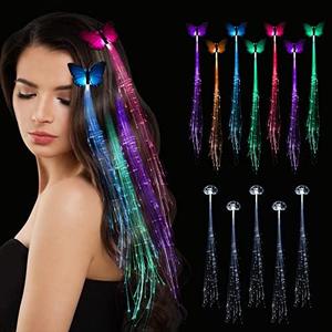 12 Pack Led Light Up Fairy Hair Accessories Braid Extension Butterfly Clips for Women Girls, Glow in the Dark Party Favors Supplies Neon Rave Accessories Wig for Festival Halloween Christmas Birthday