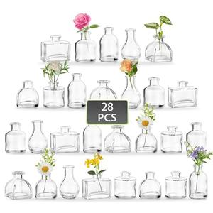 Hewory Mini Bud Vases for Centerpieces: 28pcs Small Glass Vase Bulk - Clear Tiny Vases for Wedding Baby Shower Birthday Party Events Table Decor