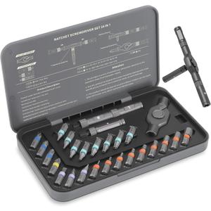 24 in 1 Magnetic Ratchet Screwdriver Set with Precision Bits  Ideal for Home Repairs, DIY Projects, and Electronics  Ergonomic Rotatable Ratchet Handle and Storage Case Perfect Holiday Gift