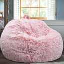 Fluffy Stuffed Animal Storage Bean Bag Chair Cover (No Filler), Faux Fur Comfy Bean Bag Cover for Organizing Plush Toys or Textile, for Adults Teens Kids Girls,Dusty Pink